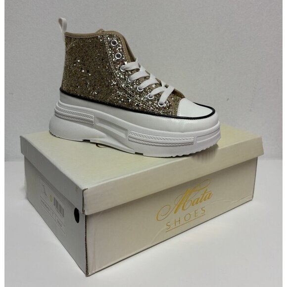 MATA / Rave Nights / Glitter High-Top / Platform / Sneakers / Gold & White - Picture 11 of 11